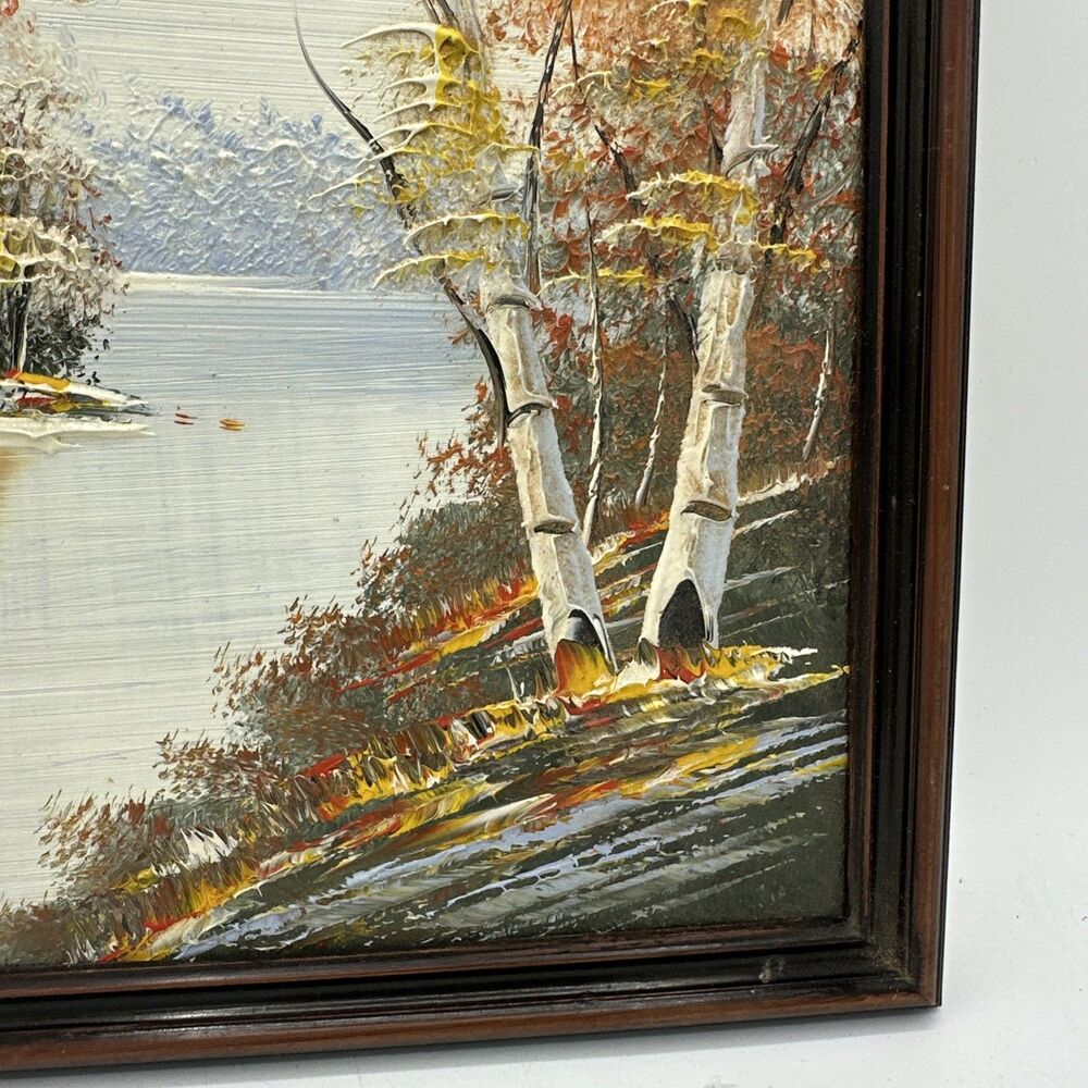 Small Original Oil Painting Nature Birch Trees Stream Woods Forest Framed - Picture 5 of 6